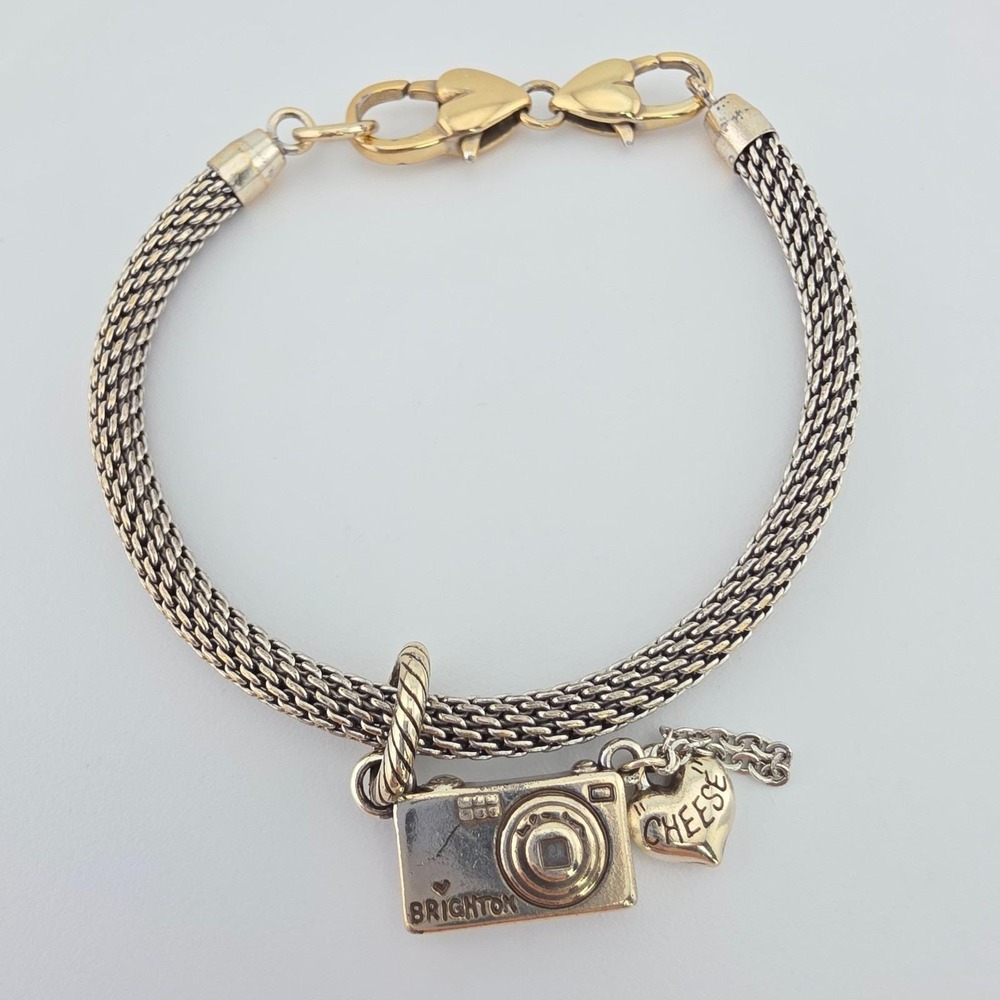 BRIGHTON Charm Bracelet 'Say Cheese' Dangle Charm Silver & Gold Plate 7.25"